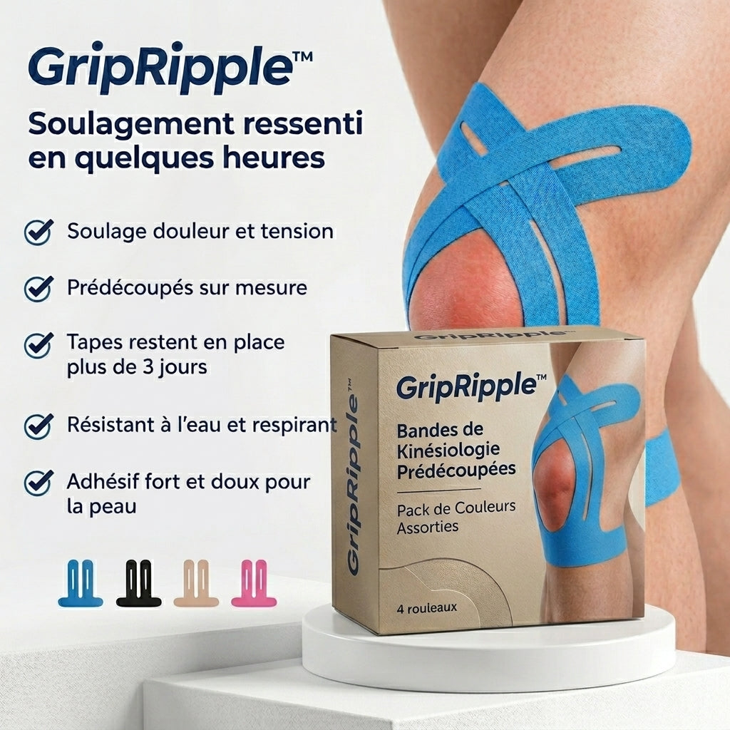 Kinesiotape Pré-découpée pour le Genou – GripRipple™ (LIVRAISON GRATUITE)