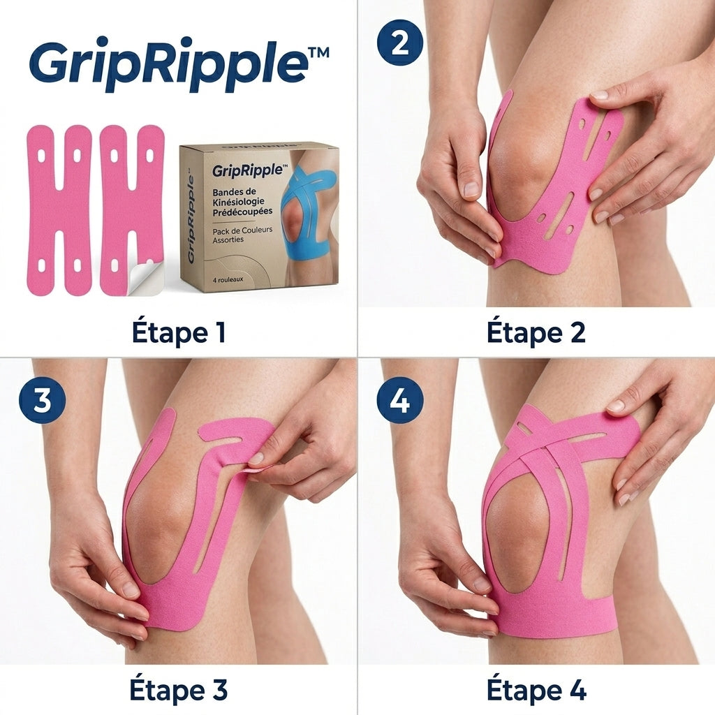 Kinesiotape Pré-découpée pour le Genou – GripRipple™ (LIVRAISON GRATUITE)