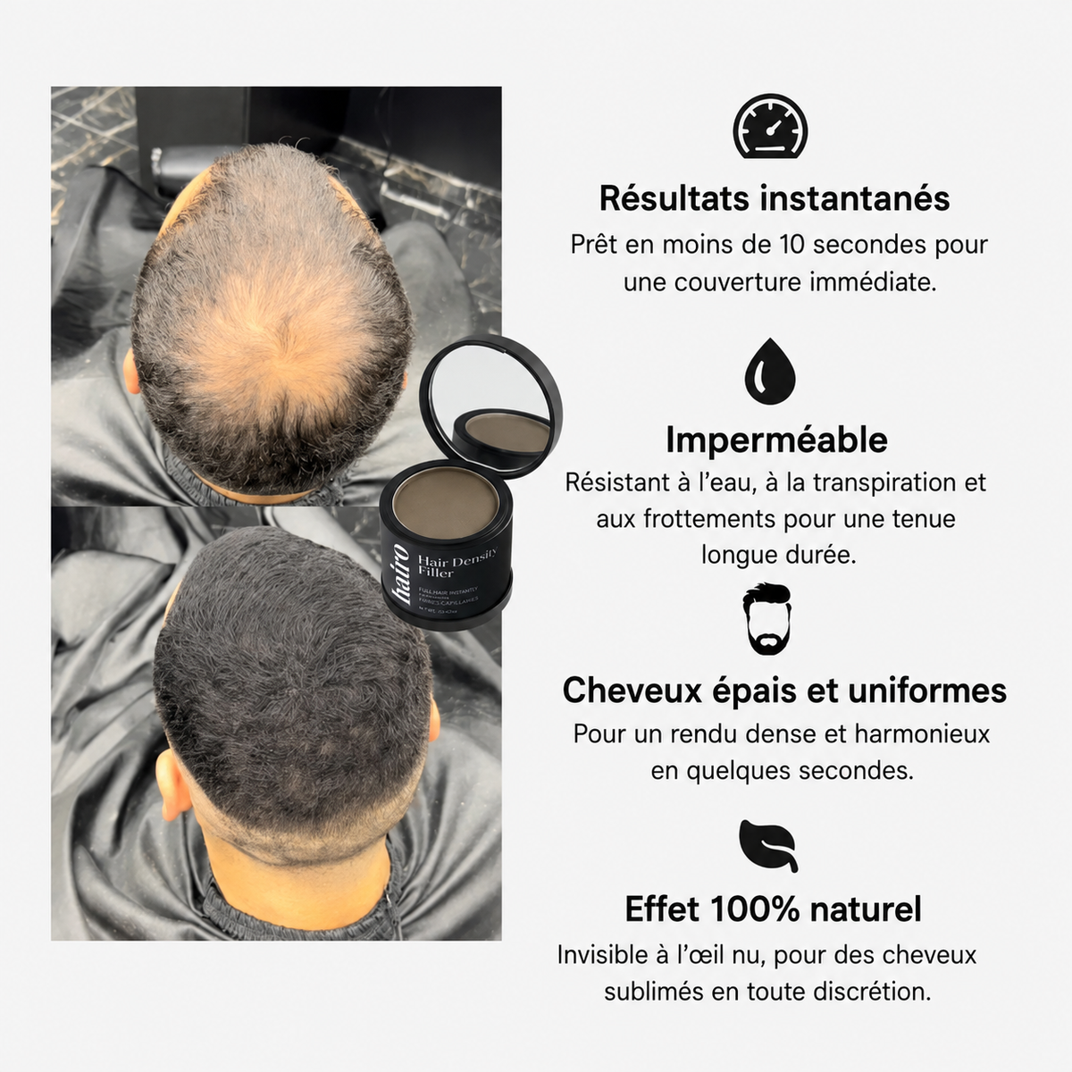 HairFill™ | Poudre Densifiante Effet Cheveux Naturels